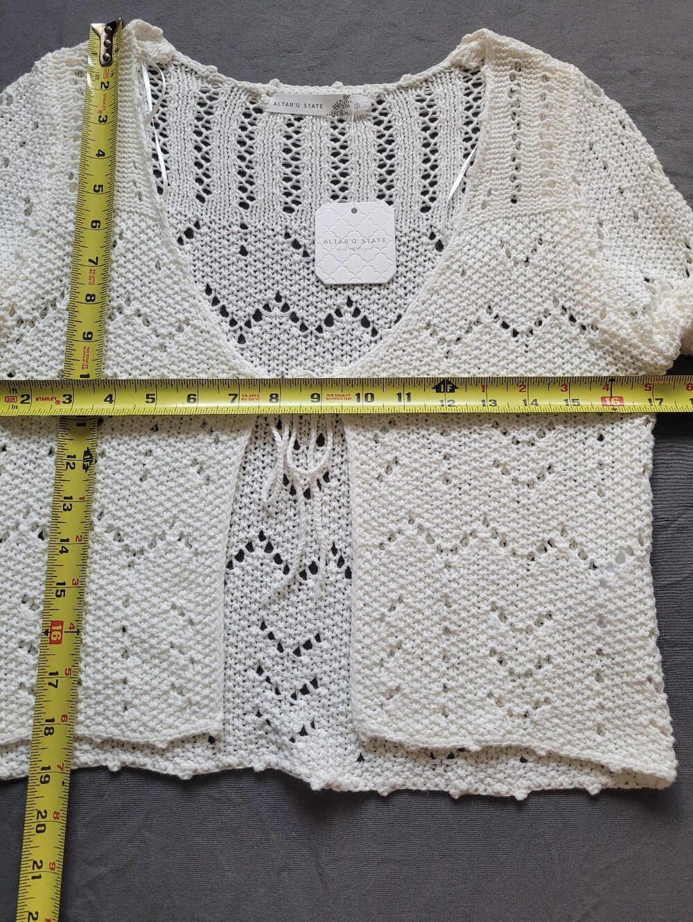 Altar'd State Leilani Tie Front Crochet Cardigan NWT Small Cream Boho Cottage - Picture 10 of 11